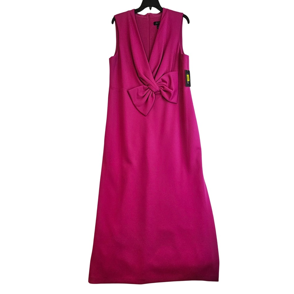 Jessica Howard 20W Hot Pink Bow V-Neck Sleeveless Lined Maxi Dress NWT 1132